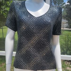 90's Ronnie Nicole sparkly short sleeves black goth top size Large